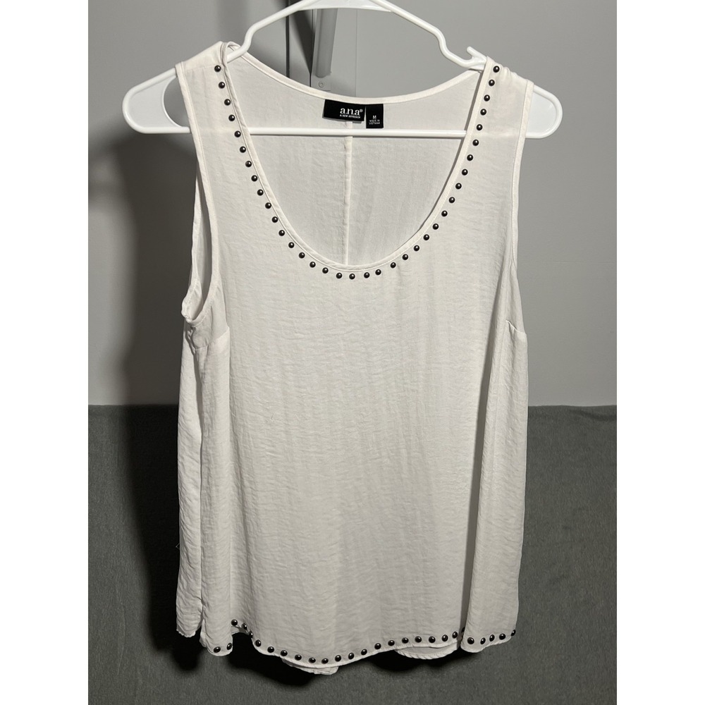 a.n.a. Women's White Studded Tank Top Size M Sleeveless Blouse Relaxed Fit
